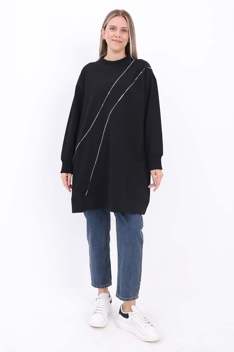 Siyah-SÜS FERMUARLI SWEAT TUNİK