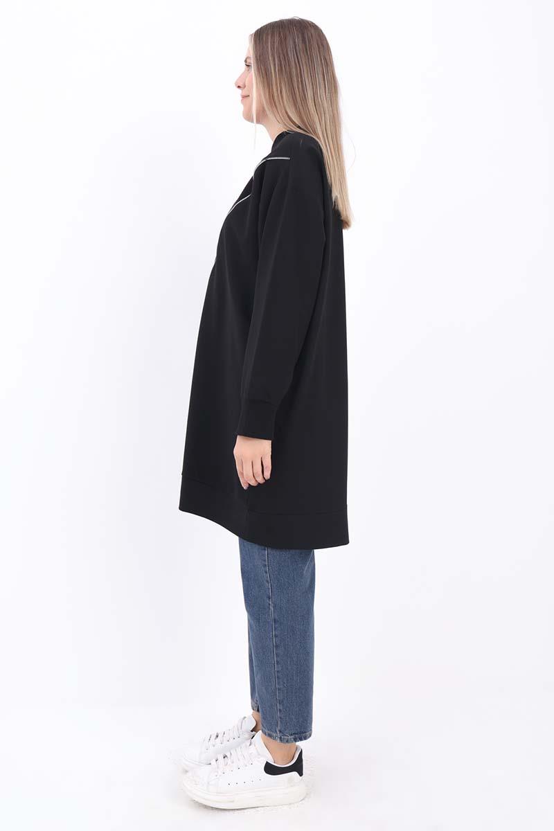 Siyah-SÜS FERMUARLI SWEAT TUNİK