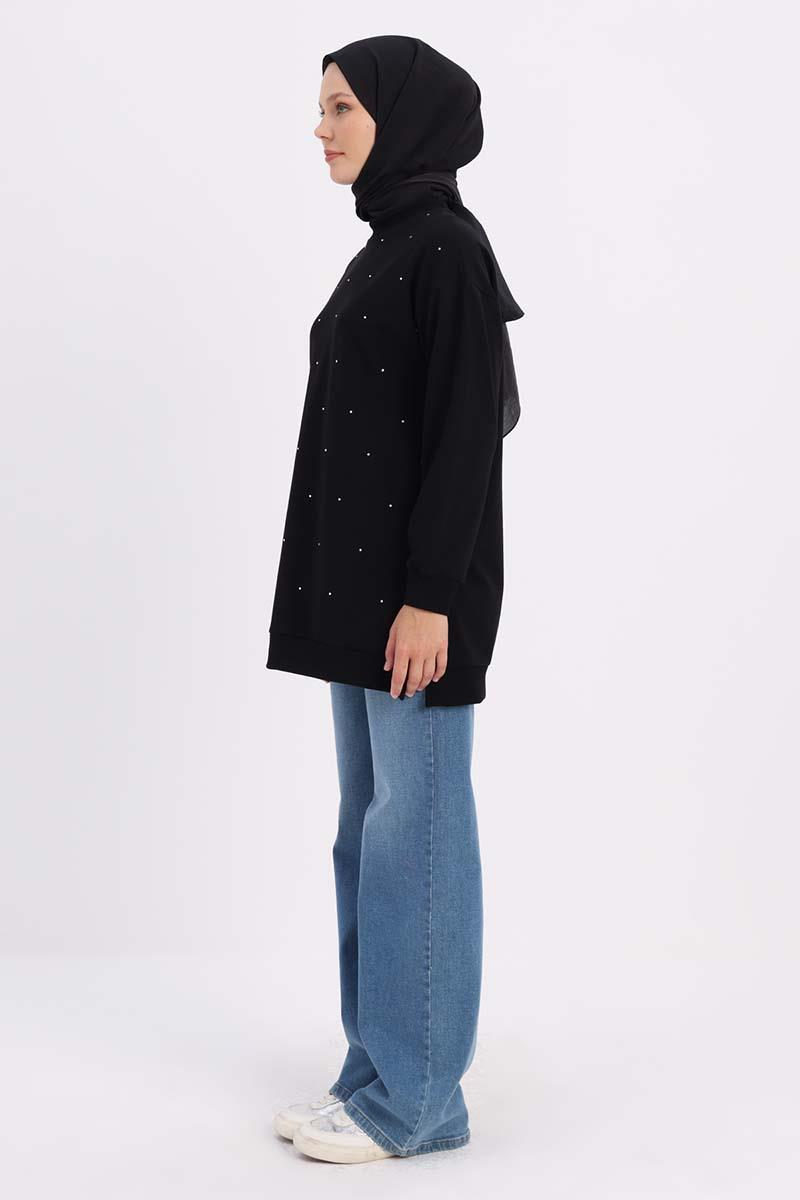 Siyah-Taşlı Sweat Tunik