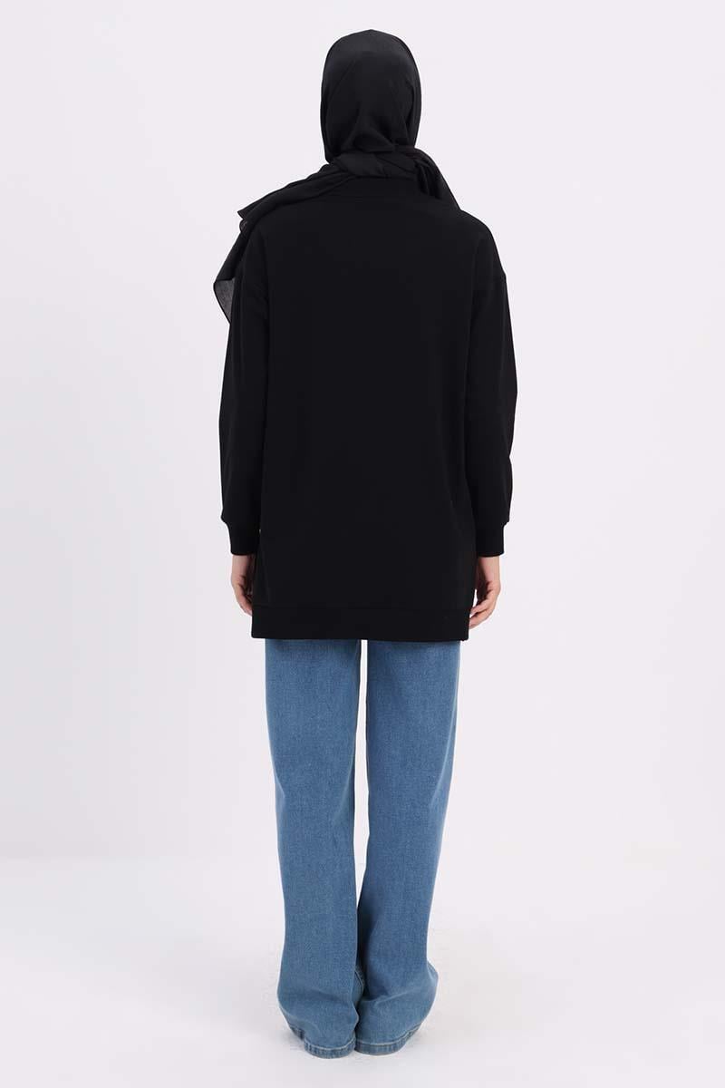 Siyah-Taşlı Sweat Tunik