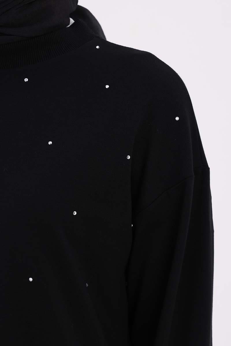 Siyah-Taşlı Sweat Tunik