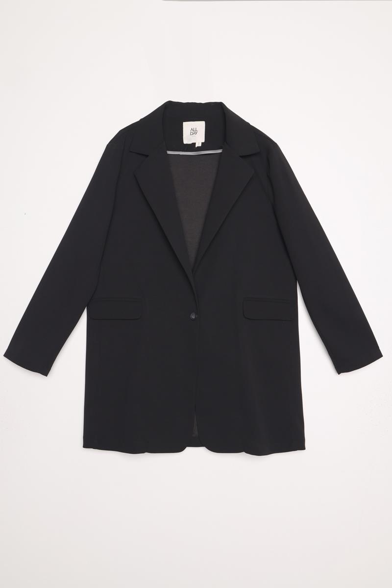 Siyah-Tek Düğmeli Blazer Ceket