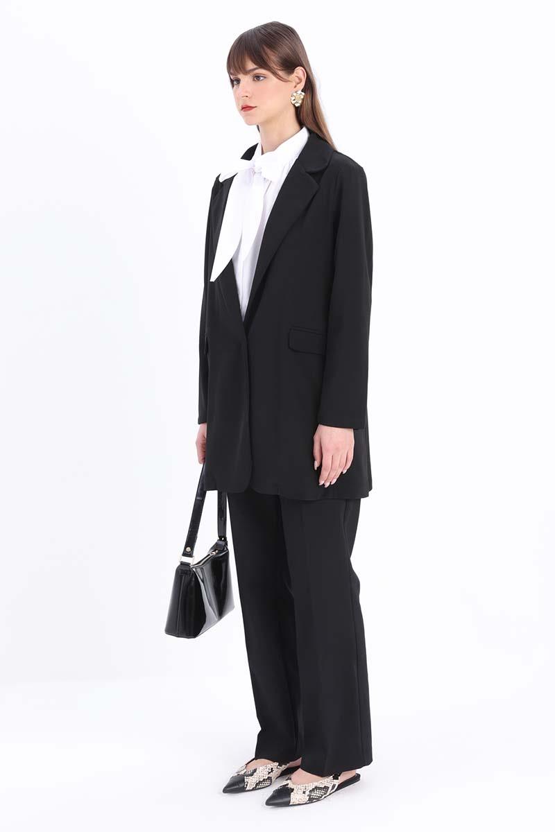 Siyah-Tek Düğmeli Blazer Ceket