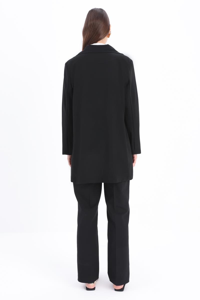 Siyah-Tek Düğmeli Blazer Ceket