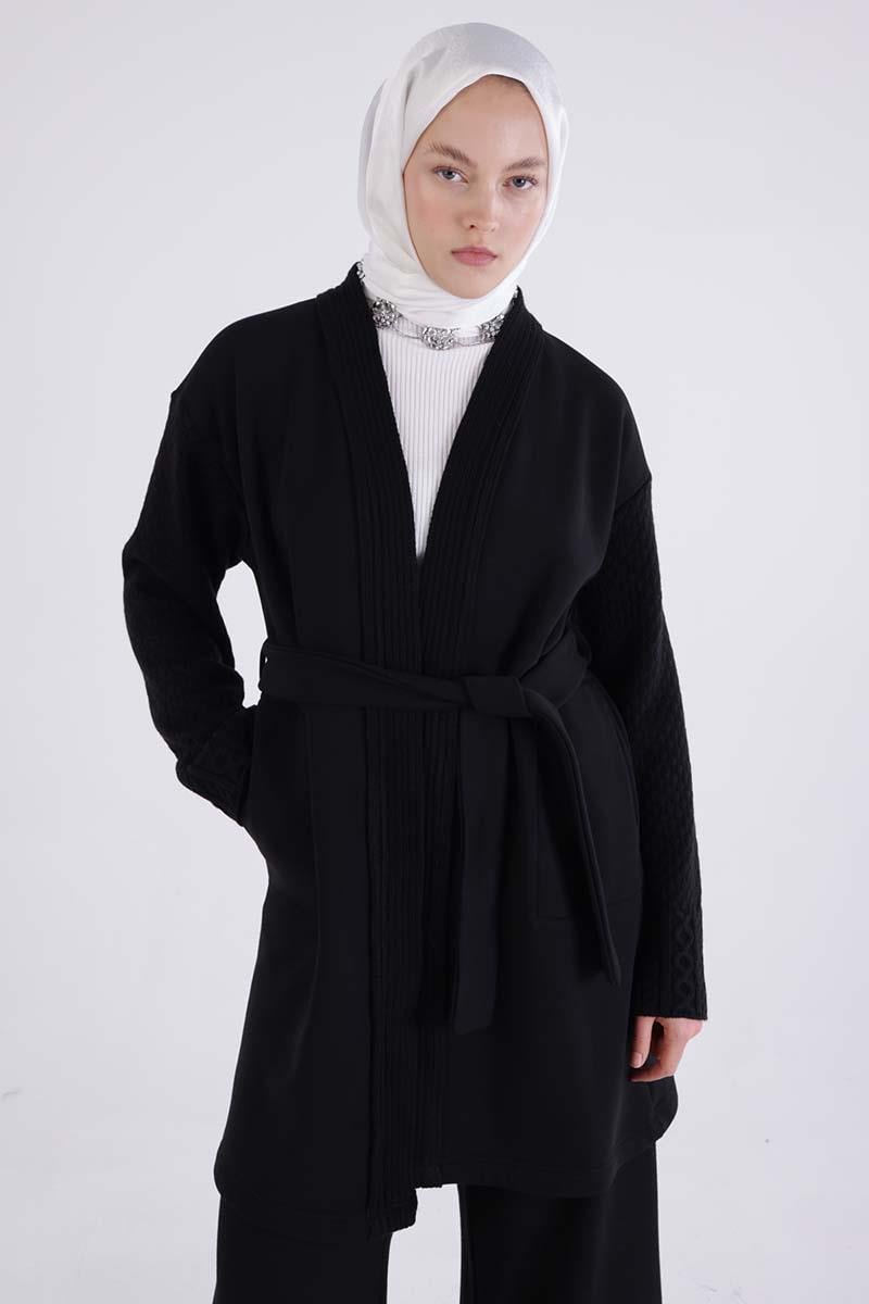 Cardigan confortable à ceinture en tricot noir