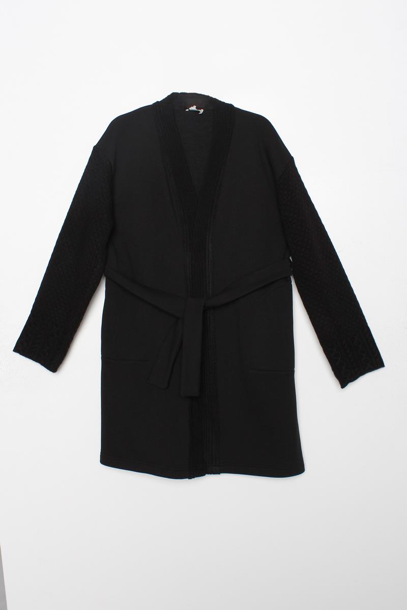 Cardigan confortable à ceinture en tricot noir