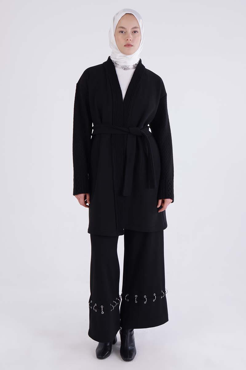 Cardigan confortable à ceinture en tricot noir