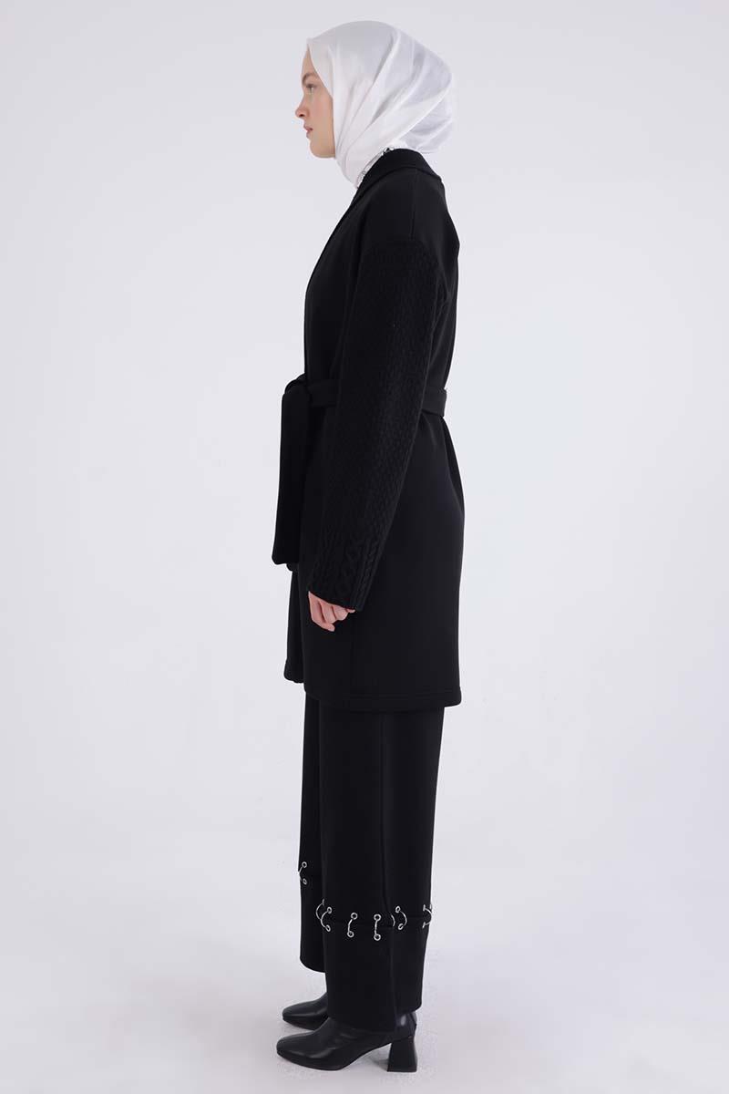 Cardigan confortable à ceinture en tricot noir