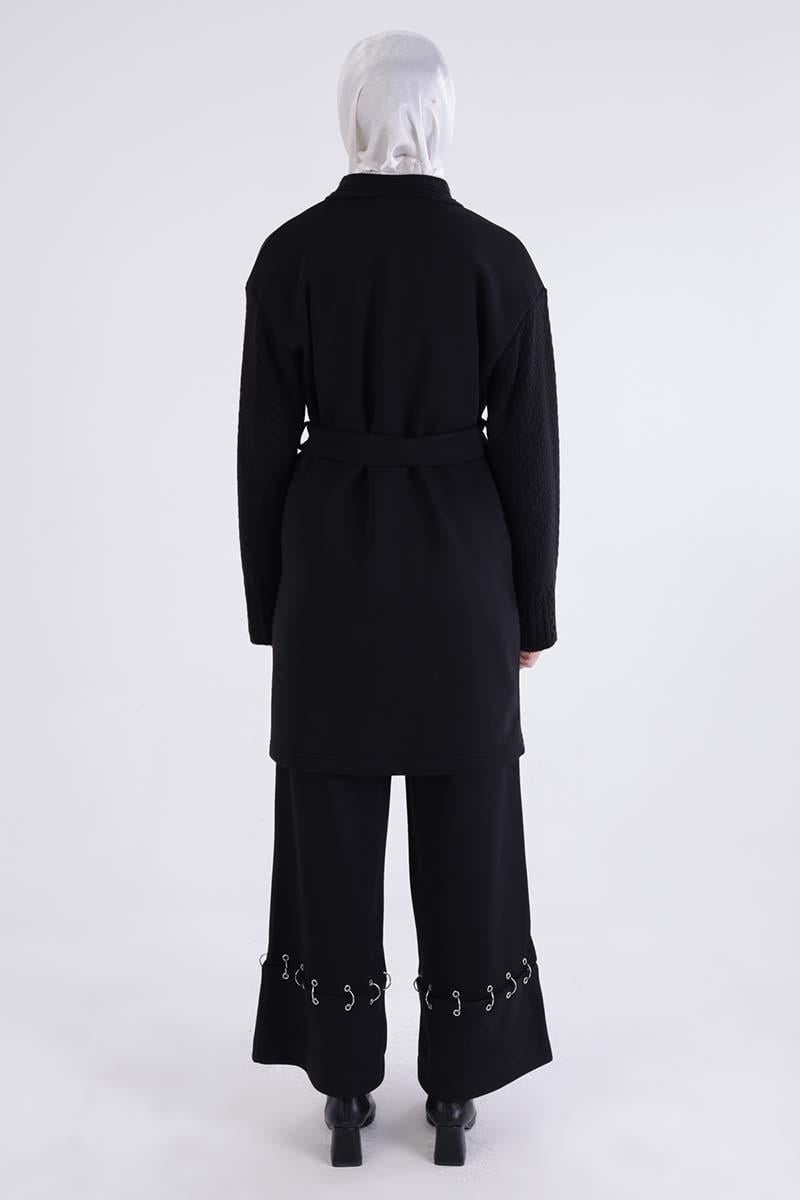 Cardigan confortable à ceinture en tricot noir