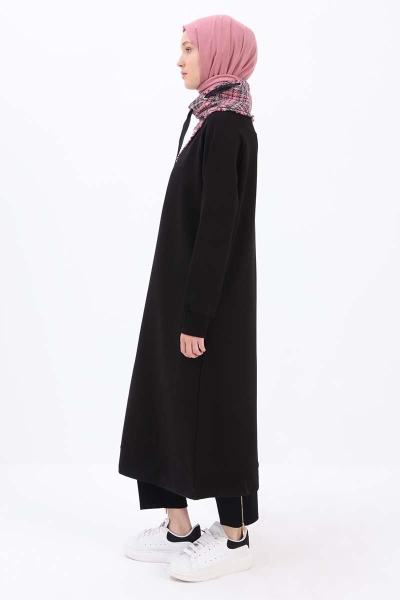 Siyah-Tüvit Garnili Sweat Tunik