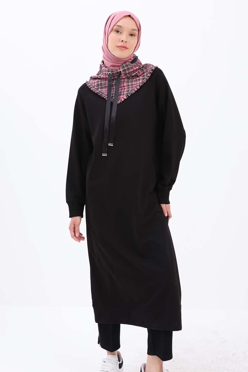 Siyah-Tüvit Garnili Sweat Tunik