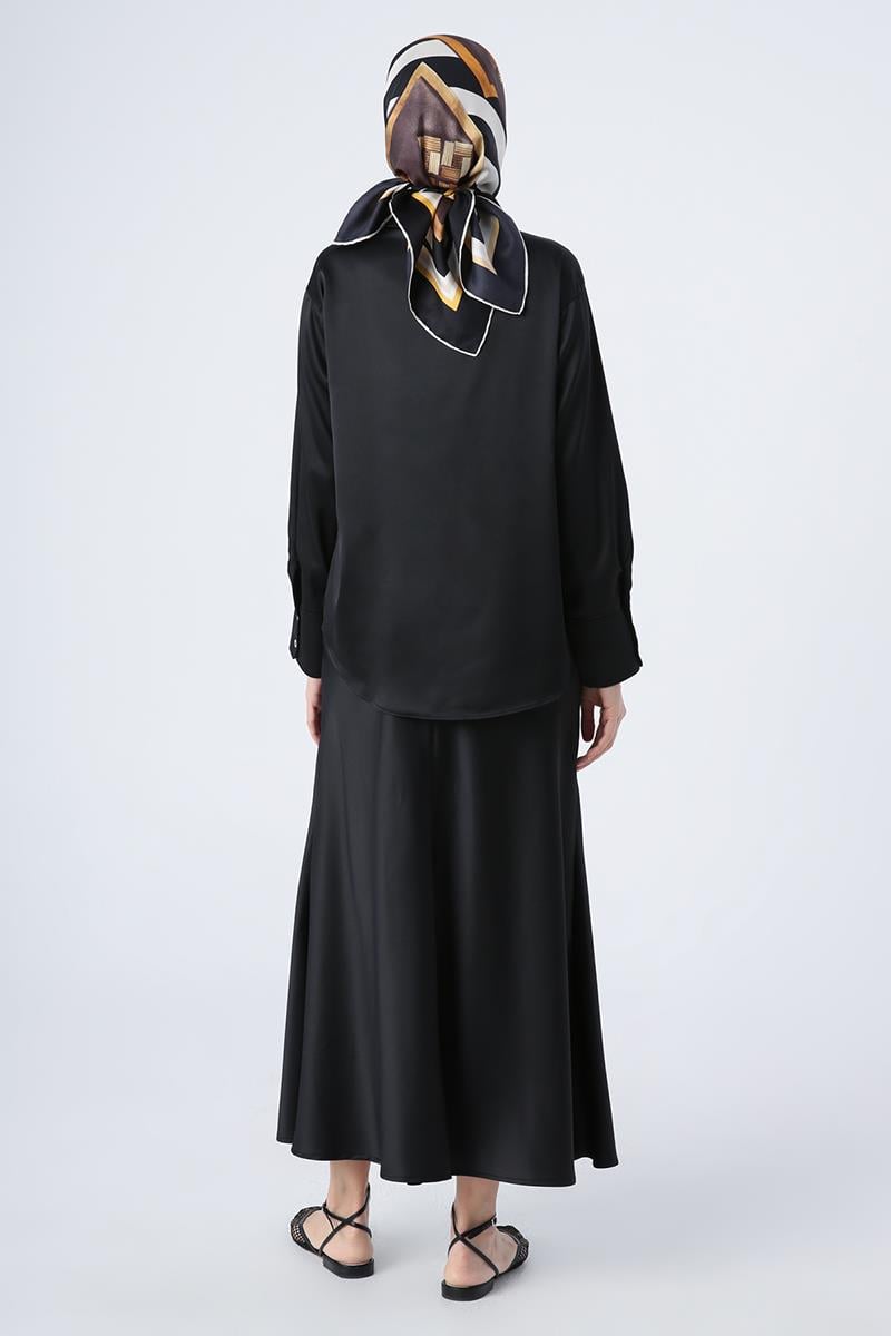 Black-Long Sleeve Satin Shirt