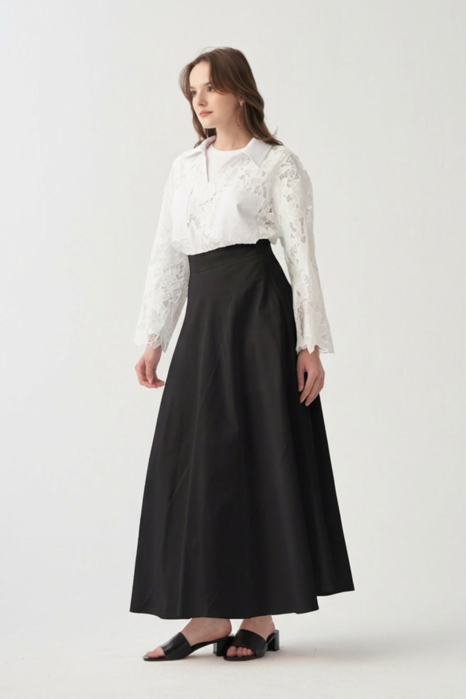 Black-Bias Cut Panel Skirt