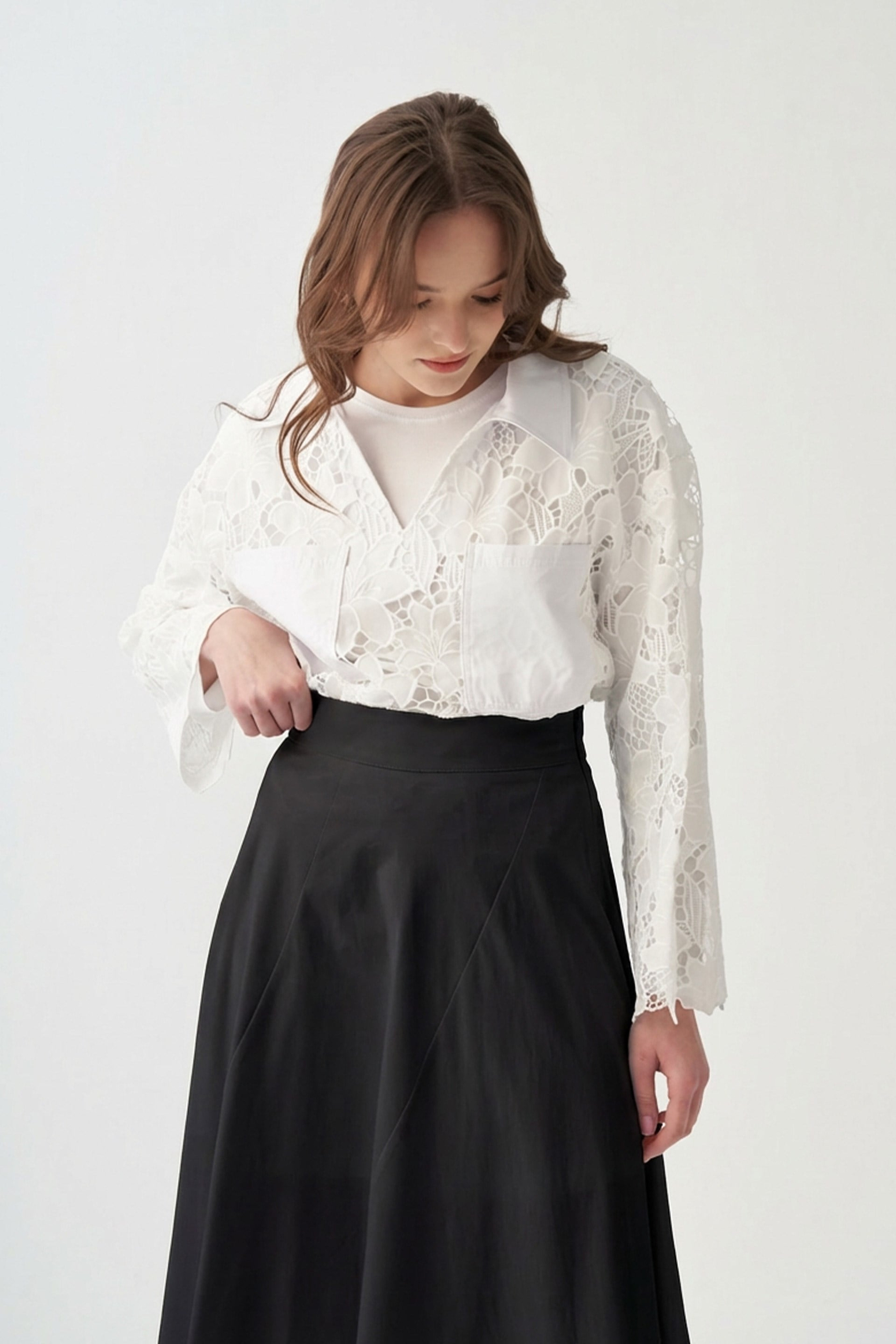 Black-Bias Cut Panel Skirt
