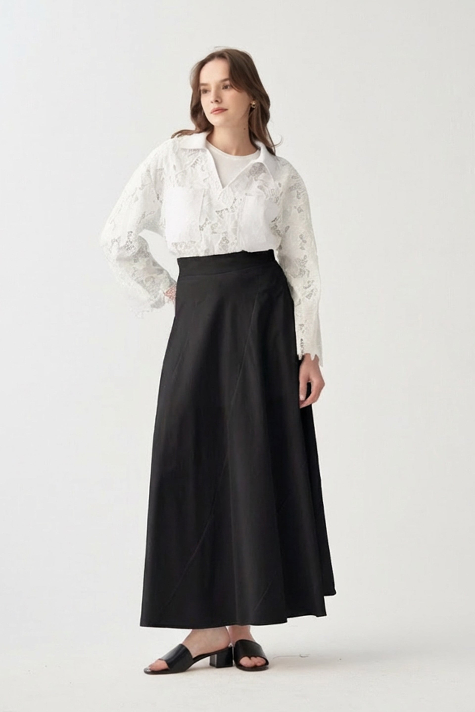 Black-Bias Cut Panel Skirt
