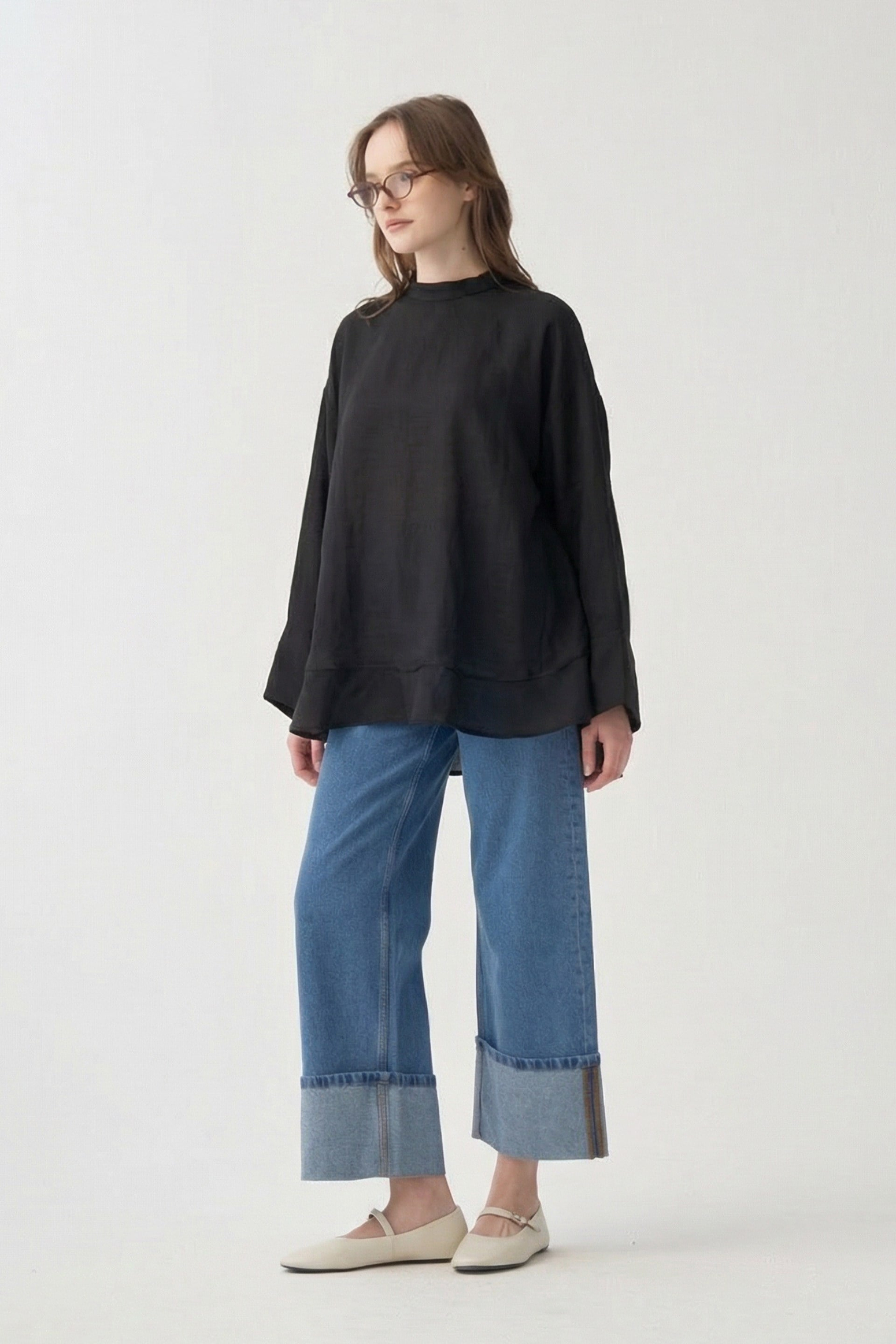Black-Ruffle Detail Shirt