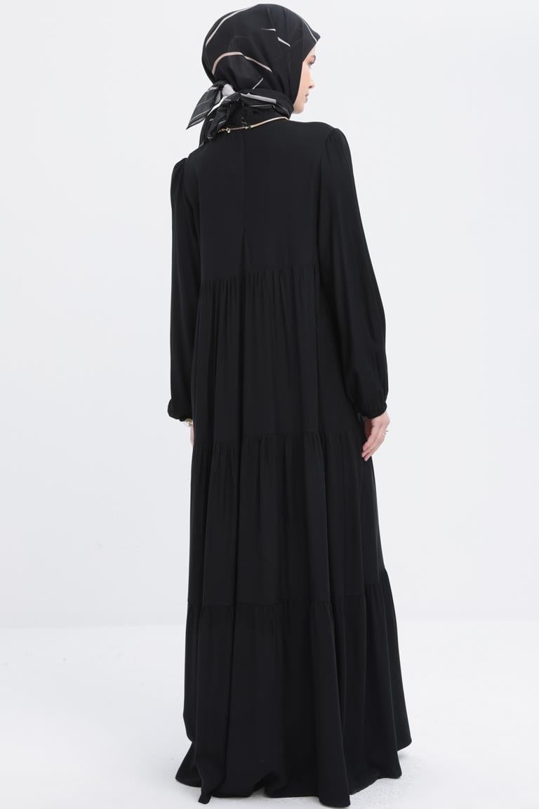 Black-High Neck Gathered Dress