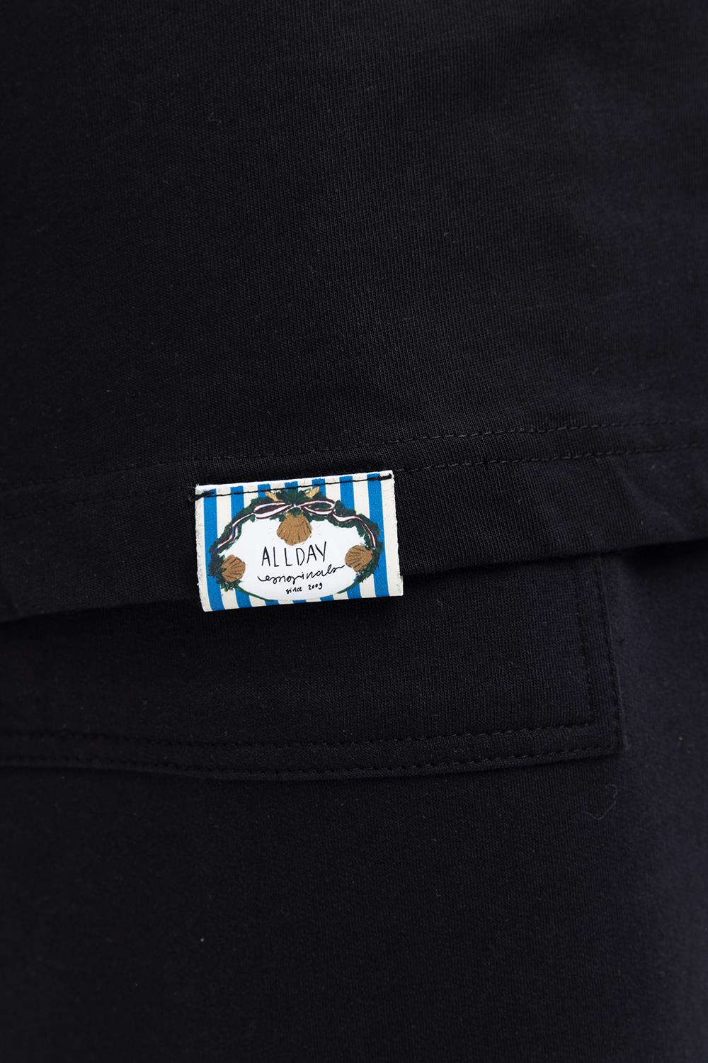 Black-Sleeve Appliqué Striped Sweatshirt