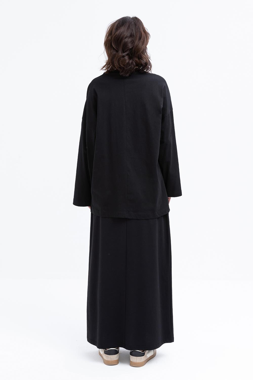 Black-Sleeve Appliqué Striped Sweatshirt