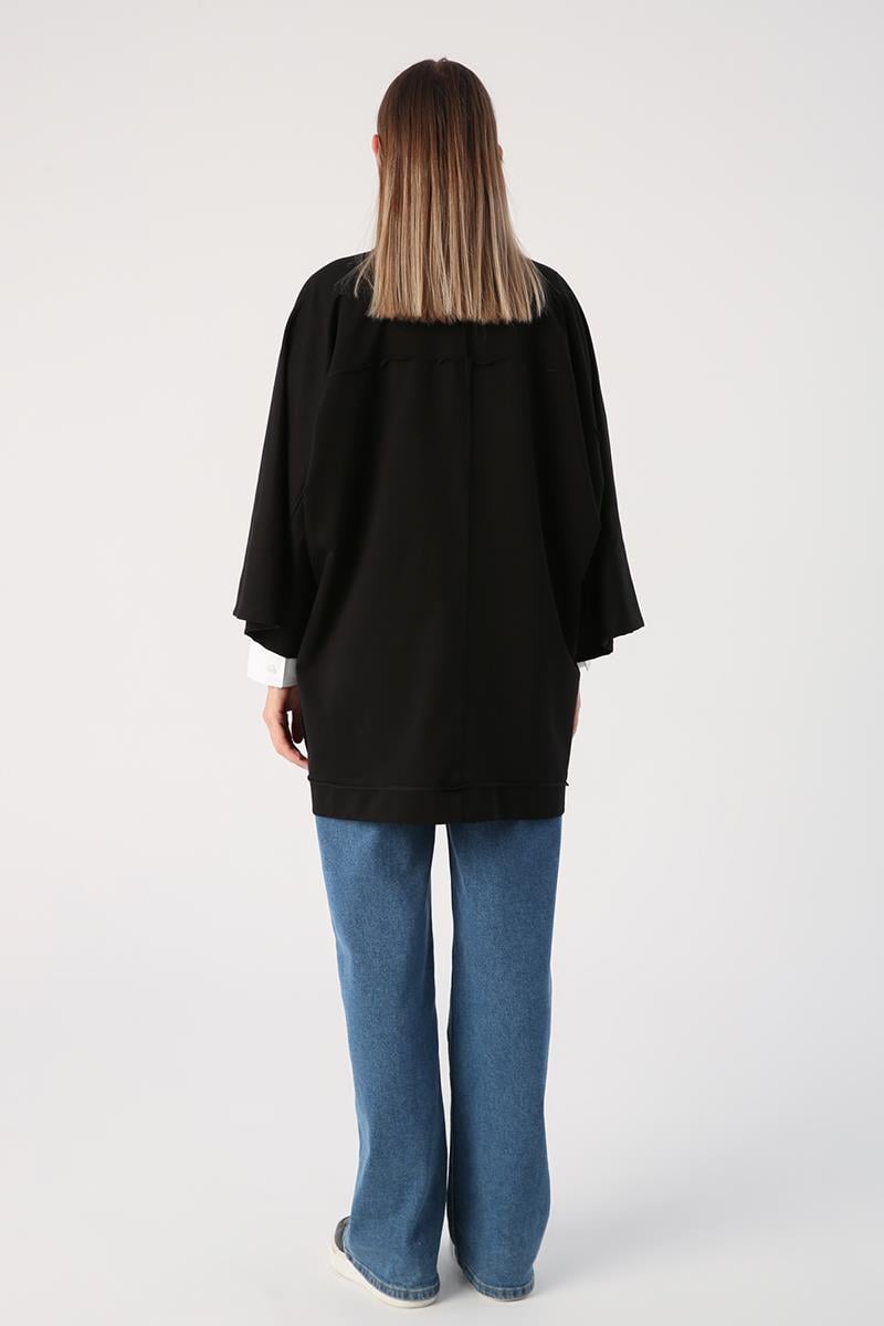 Siyah-Yarasa Kollu Oversize Hırka