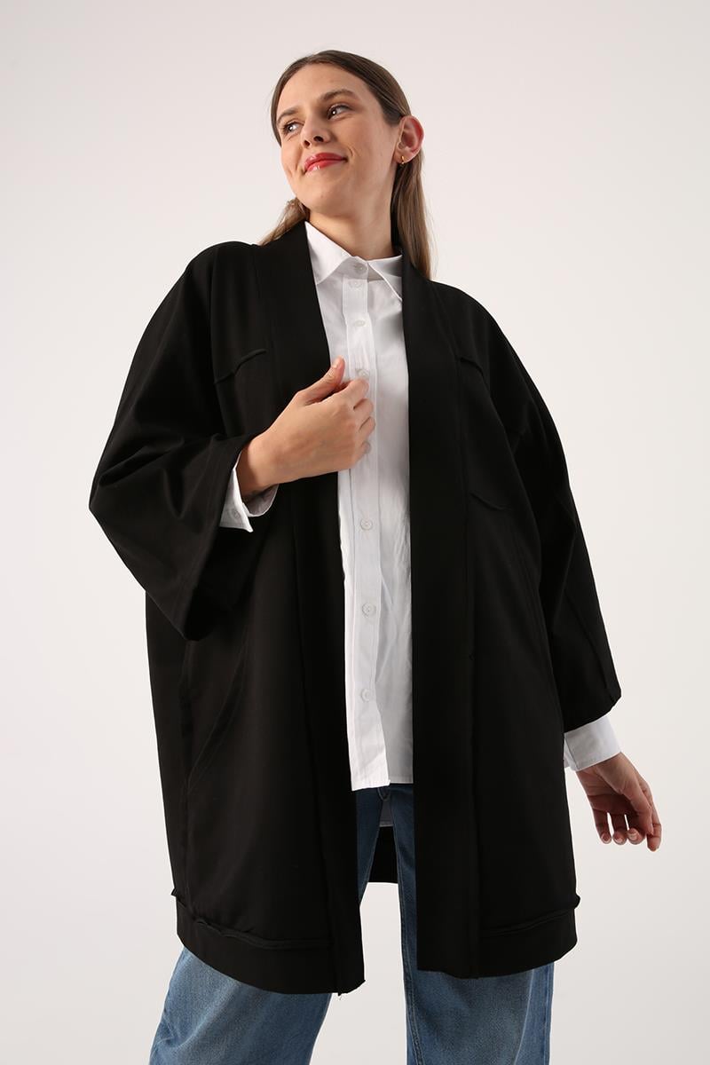 Siyah-Yarasa Kollu Oversize Hırka