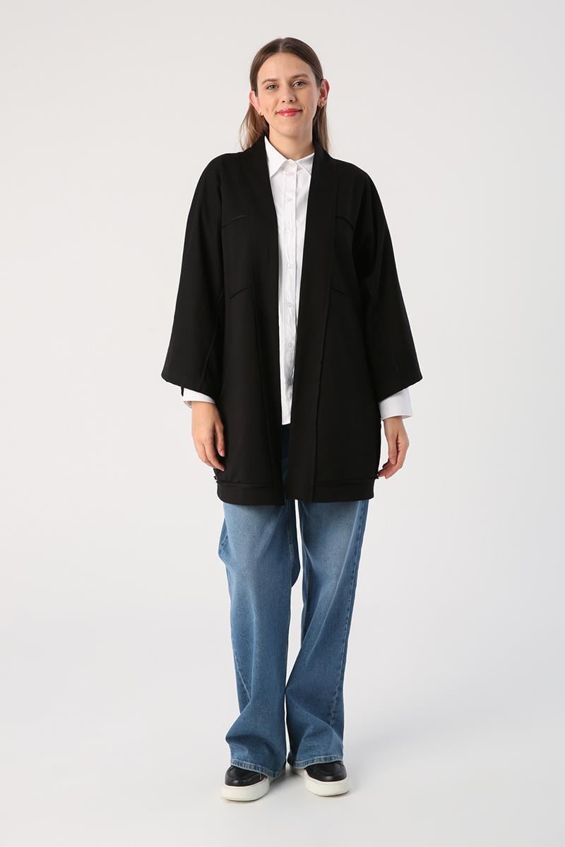 Siyah-Yarasa Kollu Oversize Hırka
