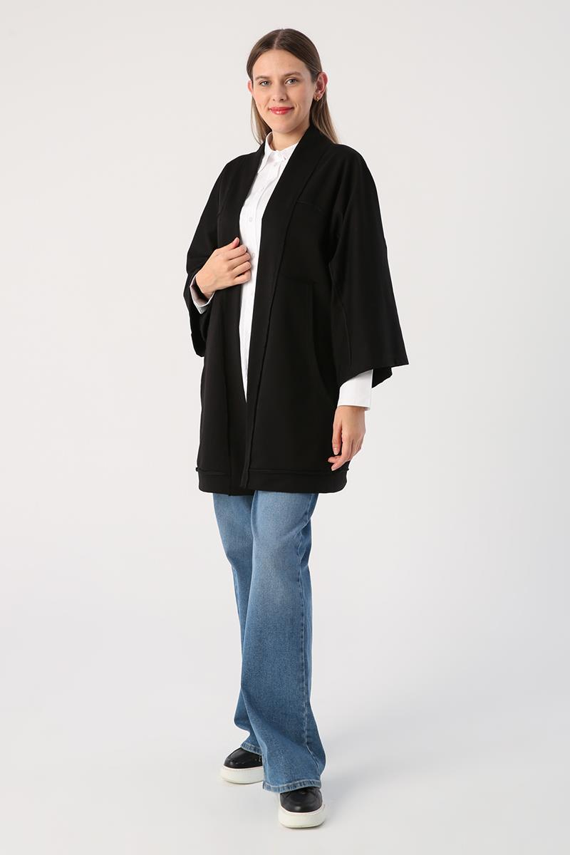 Siyah-Yarasa Kollu Oversize Hırka