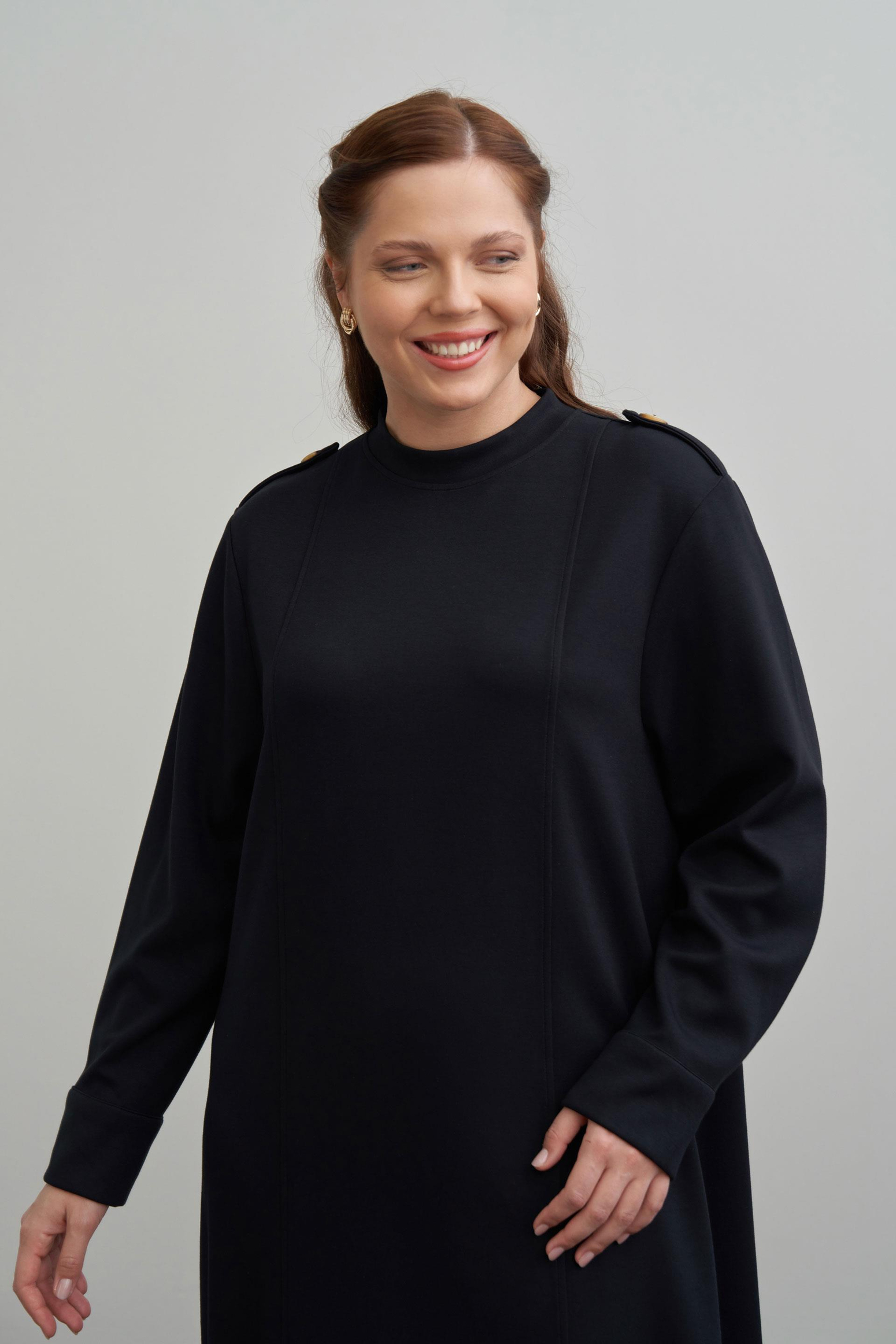 Siyah-Yumuşak Dokulu Apoletli Elbise