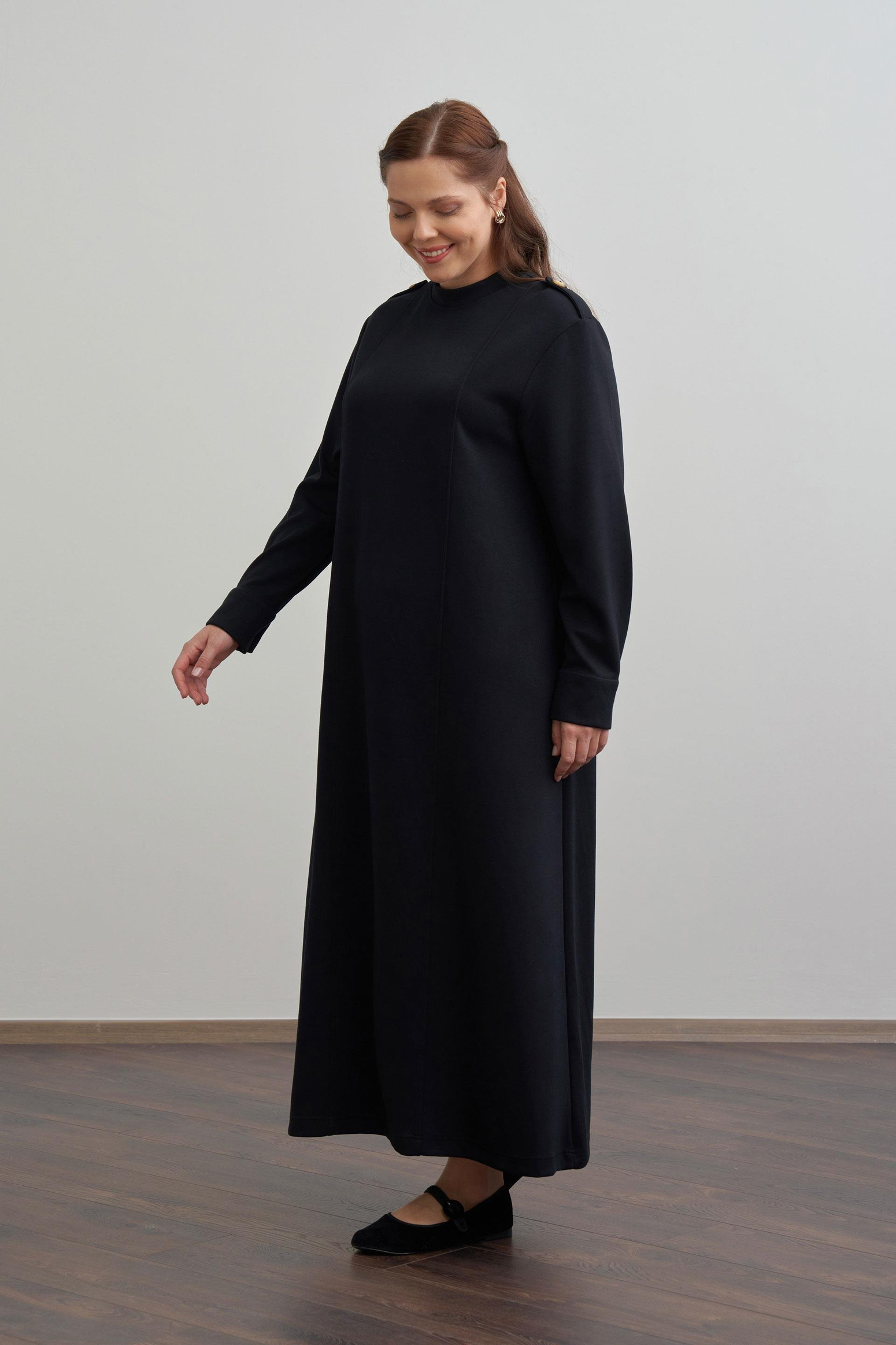 Siyah-Yumuşak Dokulu Apoletli Elbise