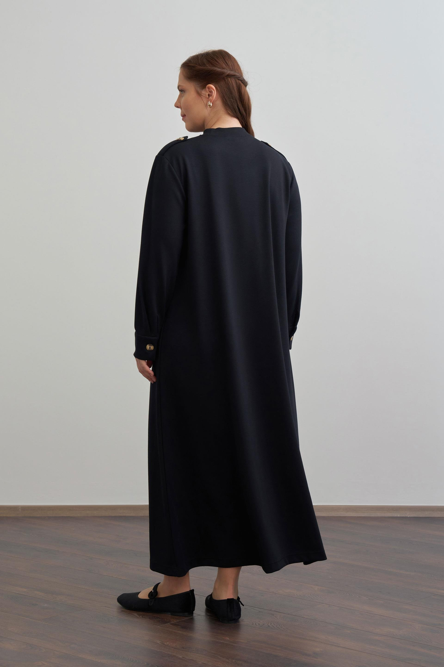 Siyah-Yumuşak Dokulu Apoletli Elbise