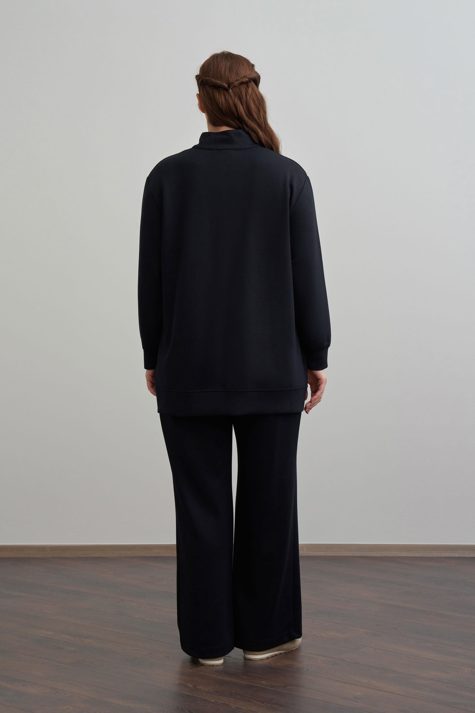 Siyah-Yumuşak Dokulu Büyük Beden Droplu Eşofman Takımı