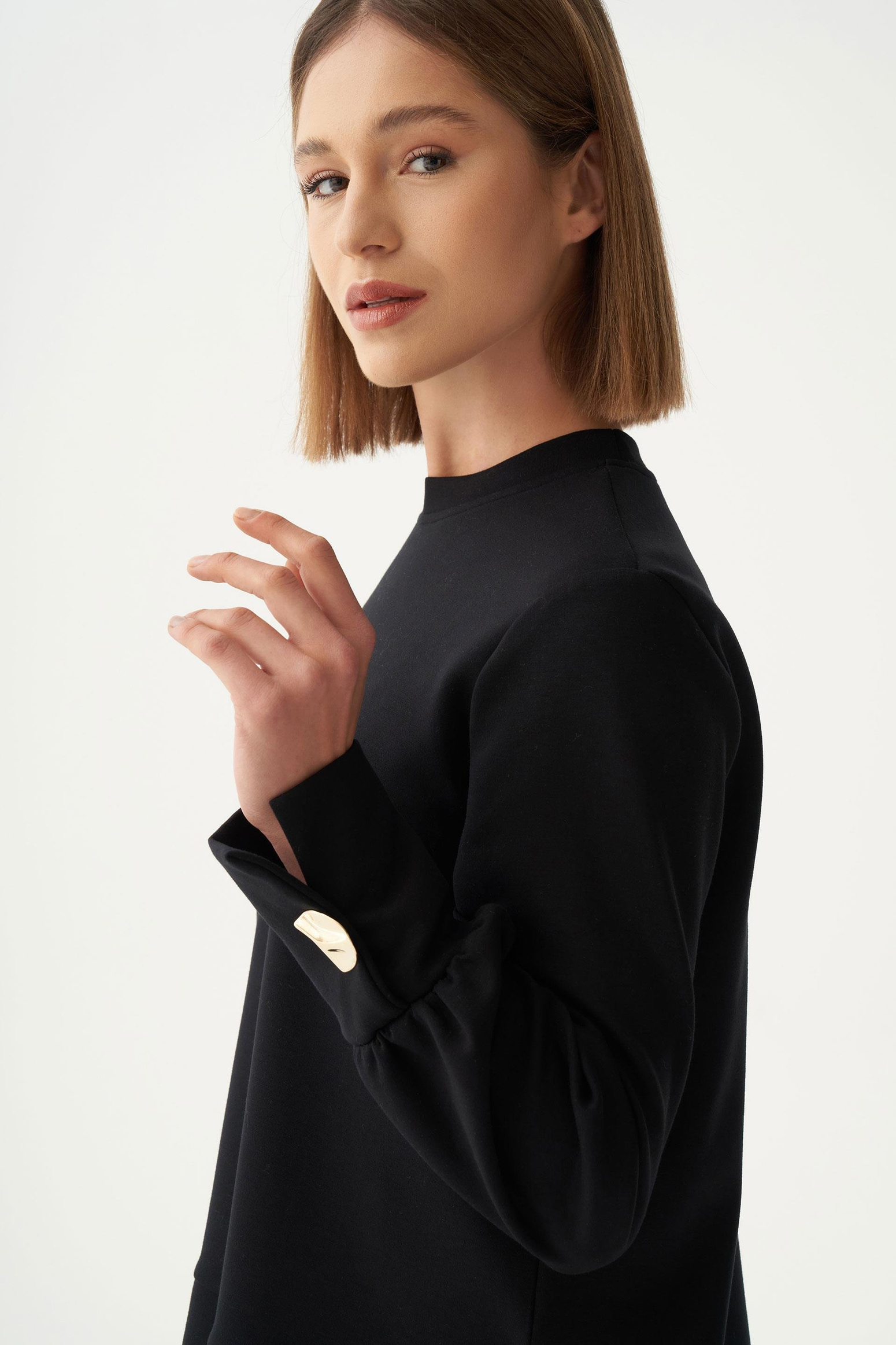 Siyah-Yumuşak Dokulu Pliseli Şık Etekli Takım