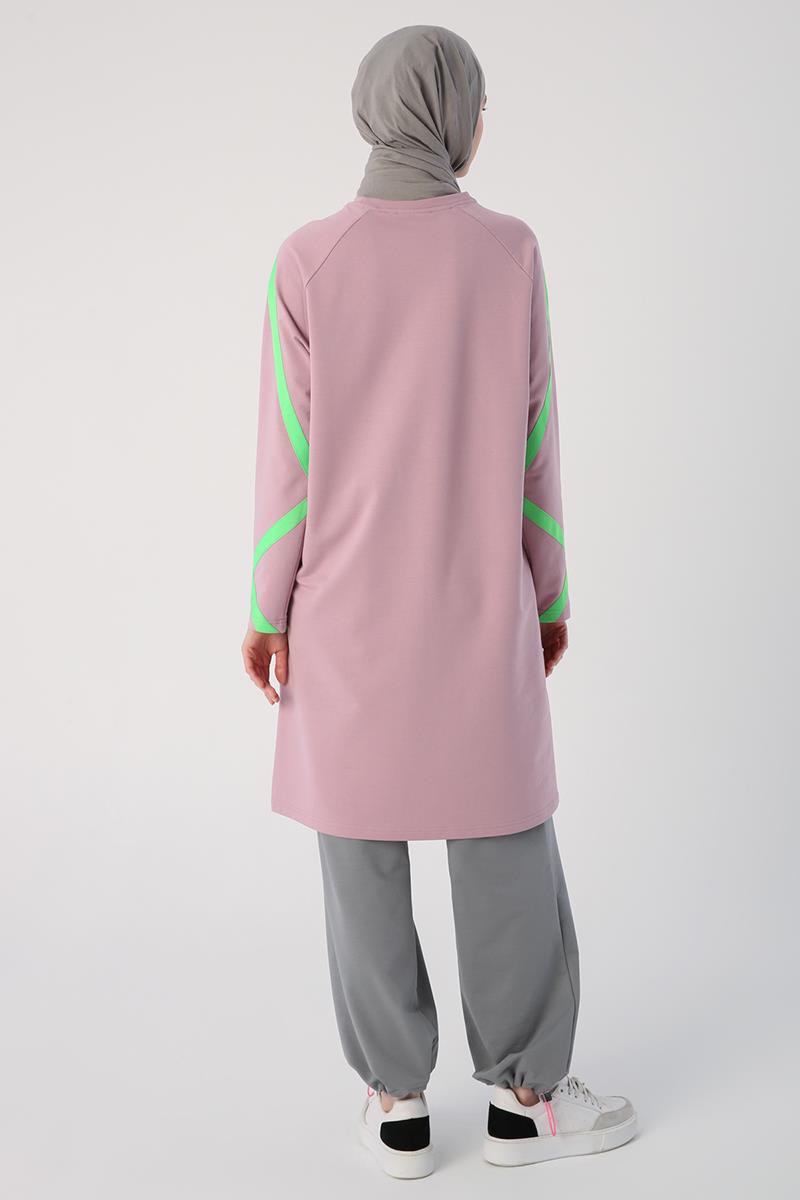 Soft Lila-Neon Şerit Detaylı Sweat Tunik