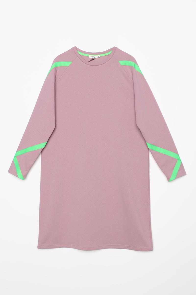 Soft Lila-Neon Şerit Detaylı Sweat Tunik