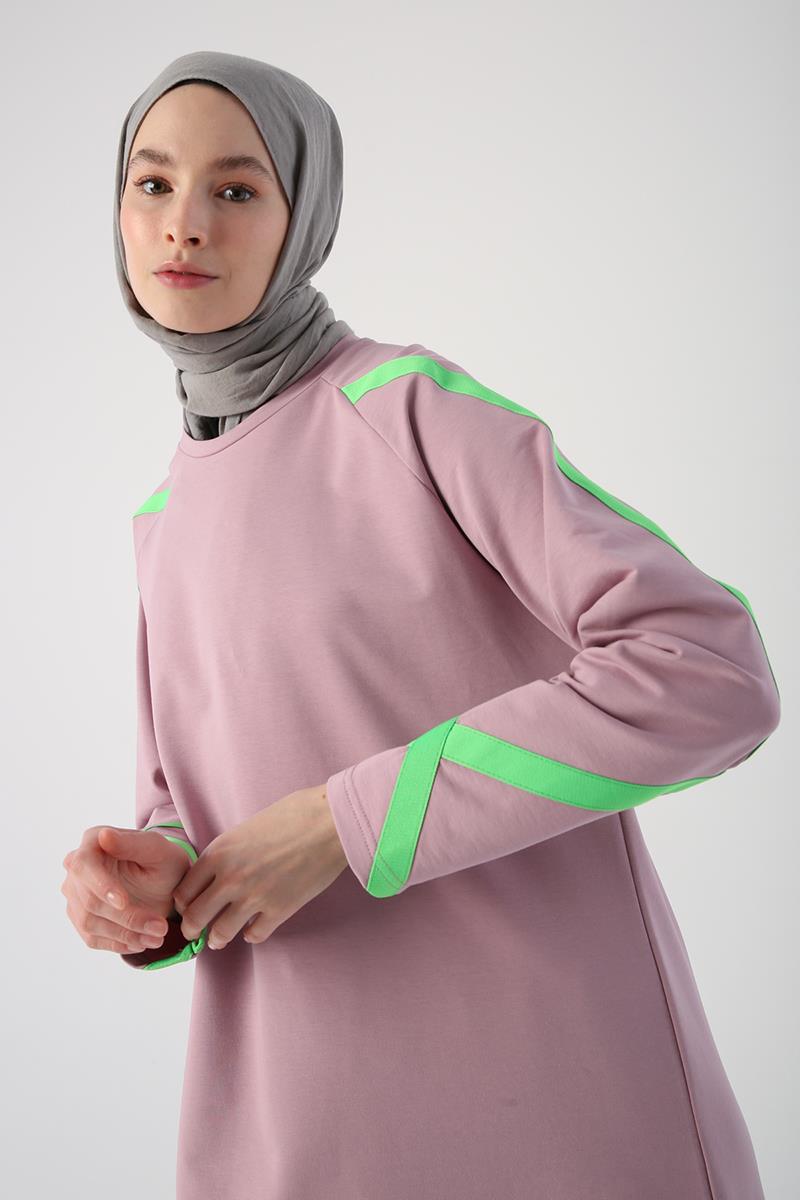 Soft Lila-Neon Şerit Detaylı Sweat Tunik