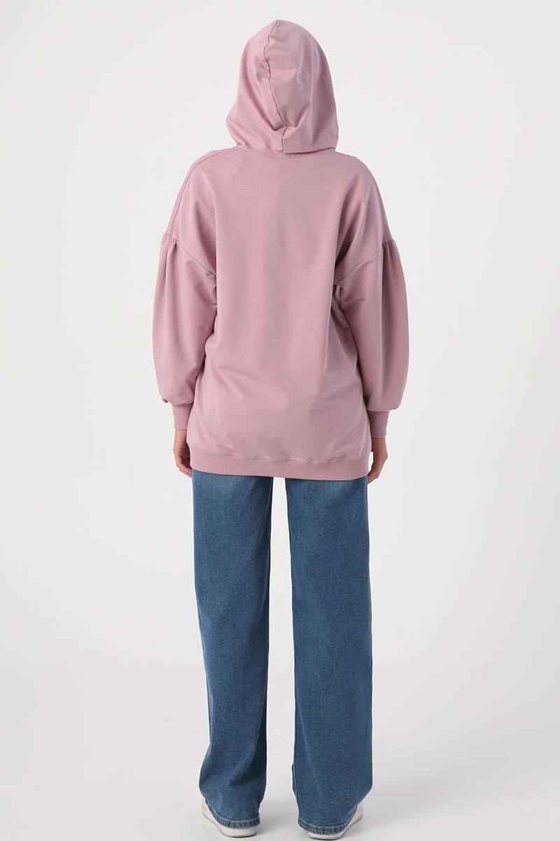 Soft Lila-Oversize Kapüşonlu Yaka Detaylı Sweatshirt