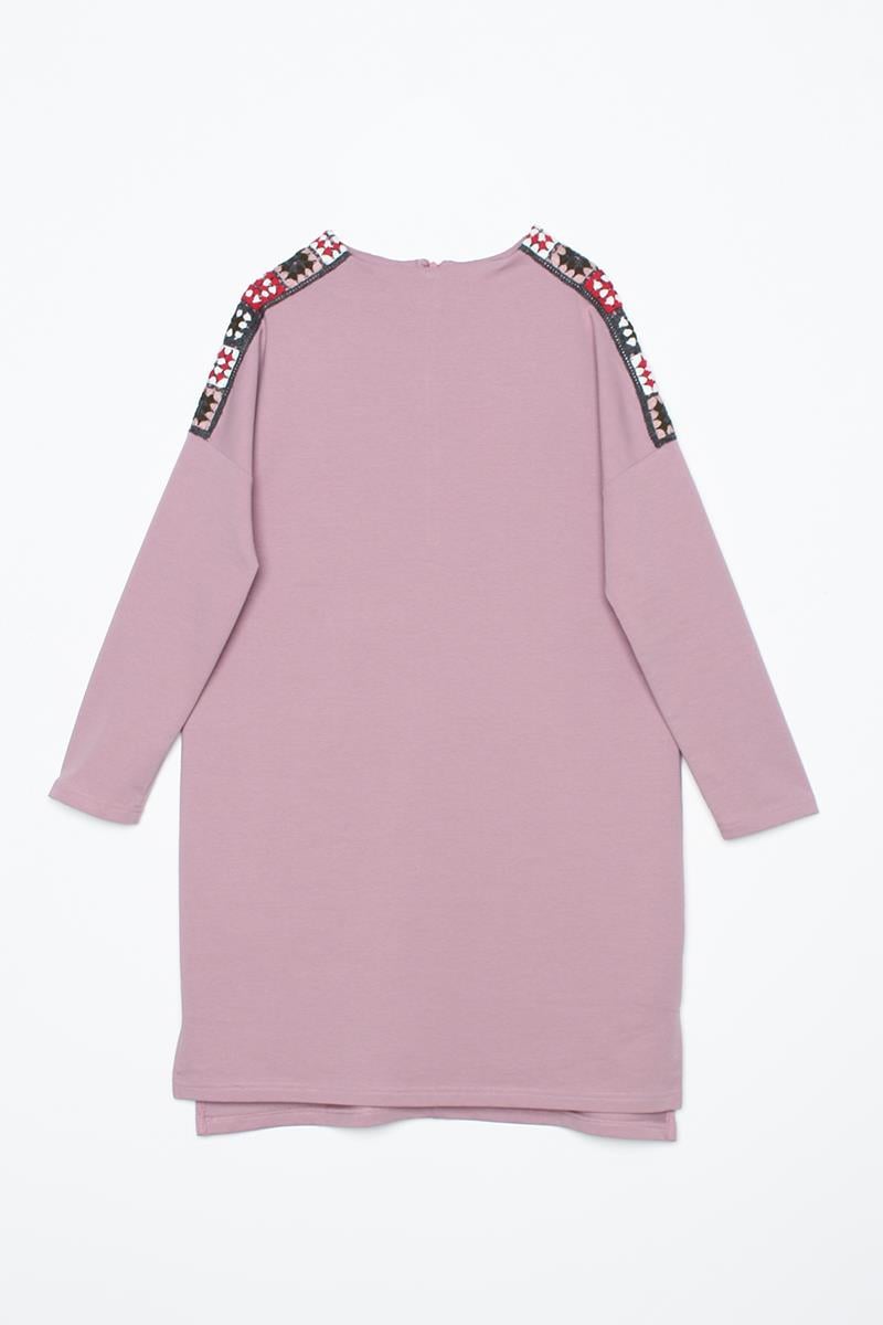 Soft Lila-Oversize Renkli Motifli Örme Tunik