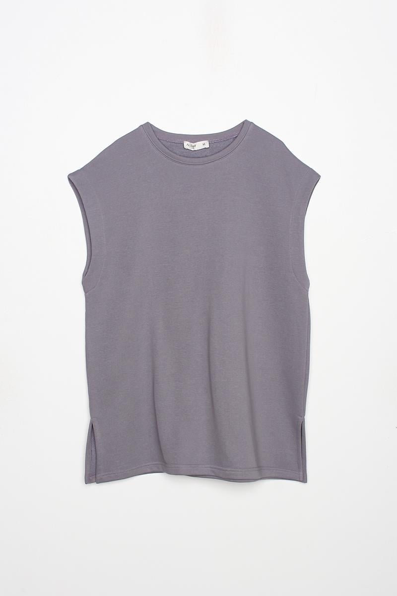 Soft Lila-Oversize Yırtmaç Detaylı Basic Süveter