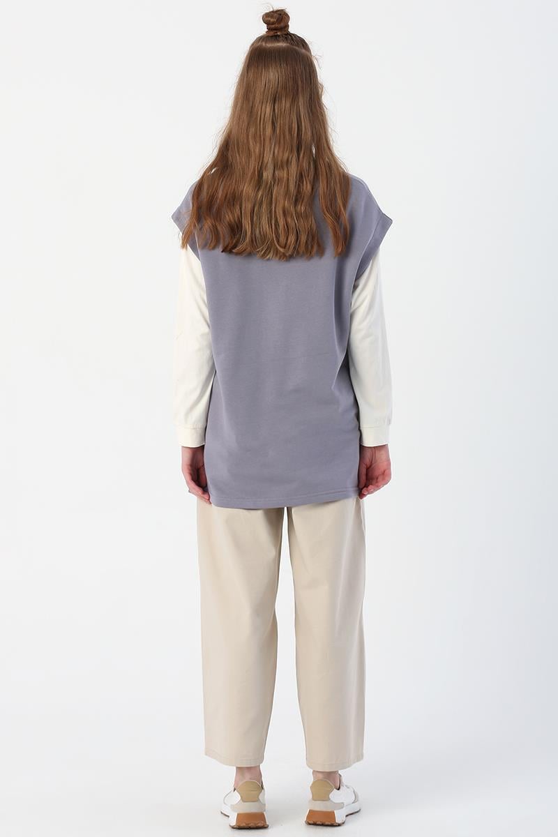 Soft Lila-Oversize Yırtmaç Detaylı Basic Süveter