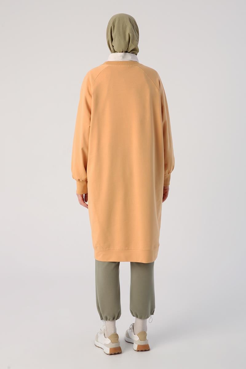 Soft Sarı-Büyük Beden Nakışlı Sweat Tunik
