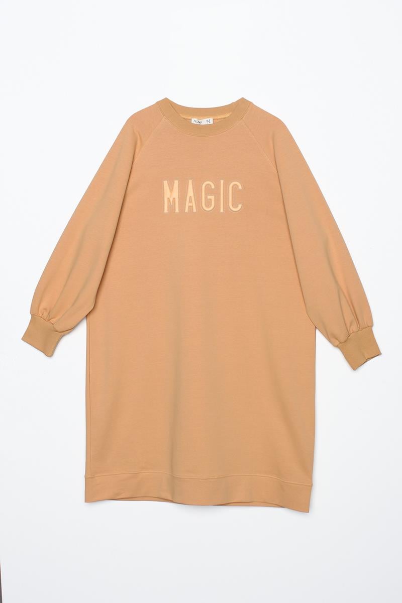 Soft Sarı-Büyük Beden Nakışlı Sweat Tunik