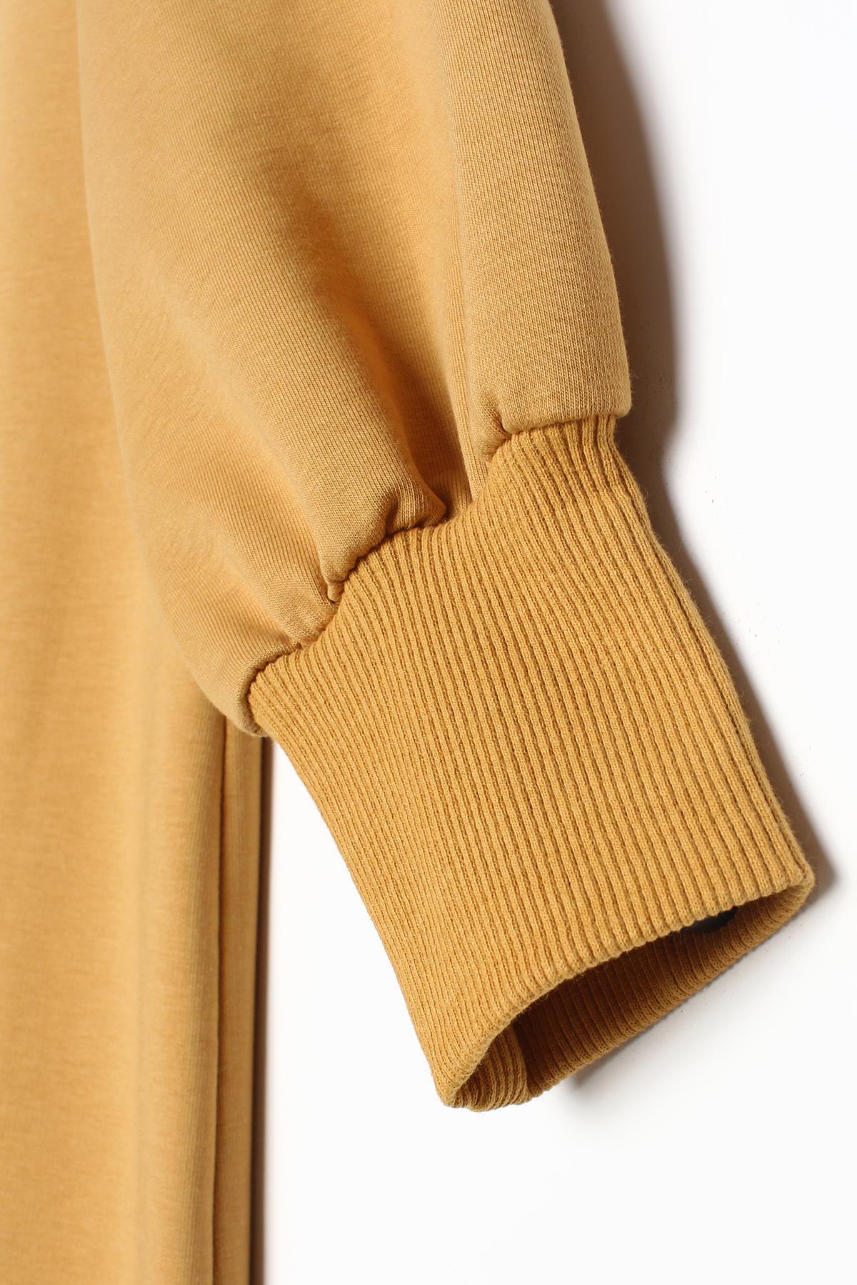 Soft Sarı-Yazı Nakışlı Reglan Kol Sweat Tunik