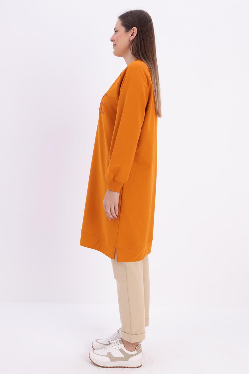 Soft Turuncu-Mode Nakışlı Reglan Kol Tunik