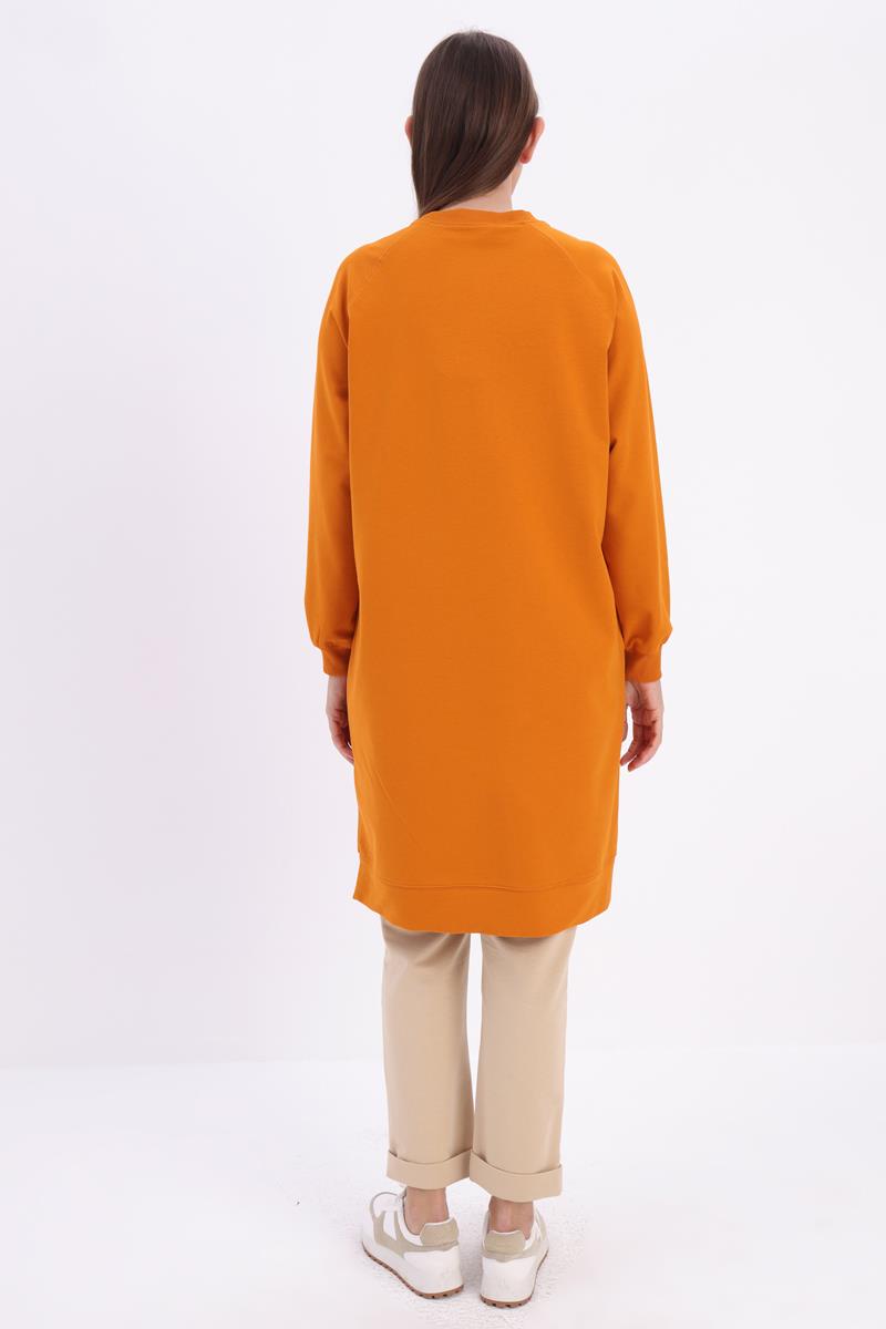 Soft Turuncu-Mode Nakışlı Reglan Kol Tunik