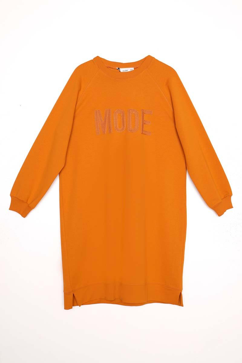 Soft Turuncu-Mode Nakışlı Reglan Kol Tunik