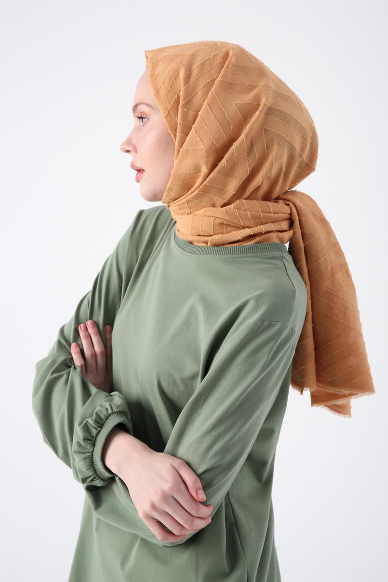 Soft Turuncu-Zigzag Pamuk Jakar Şal