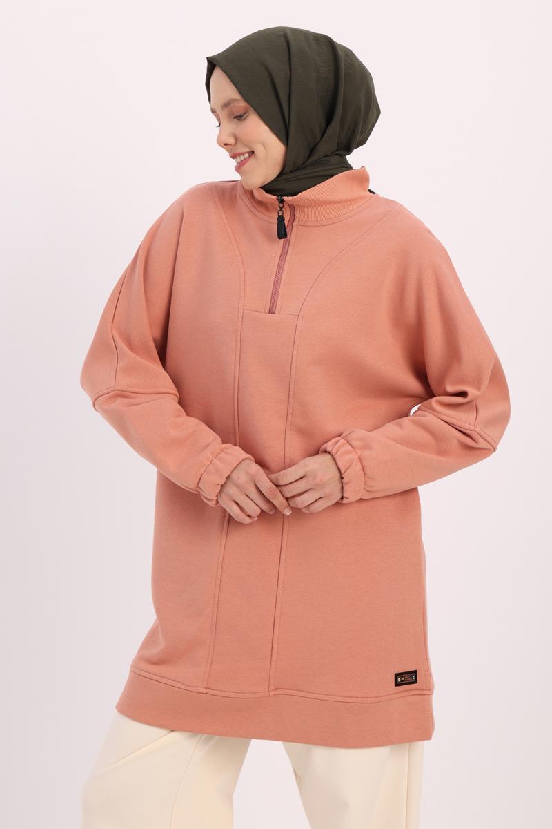 Somon-DİK YAKALI FERMUARLI SWEAT TUNİK