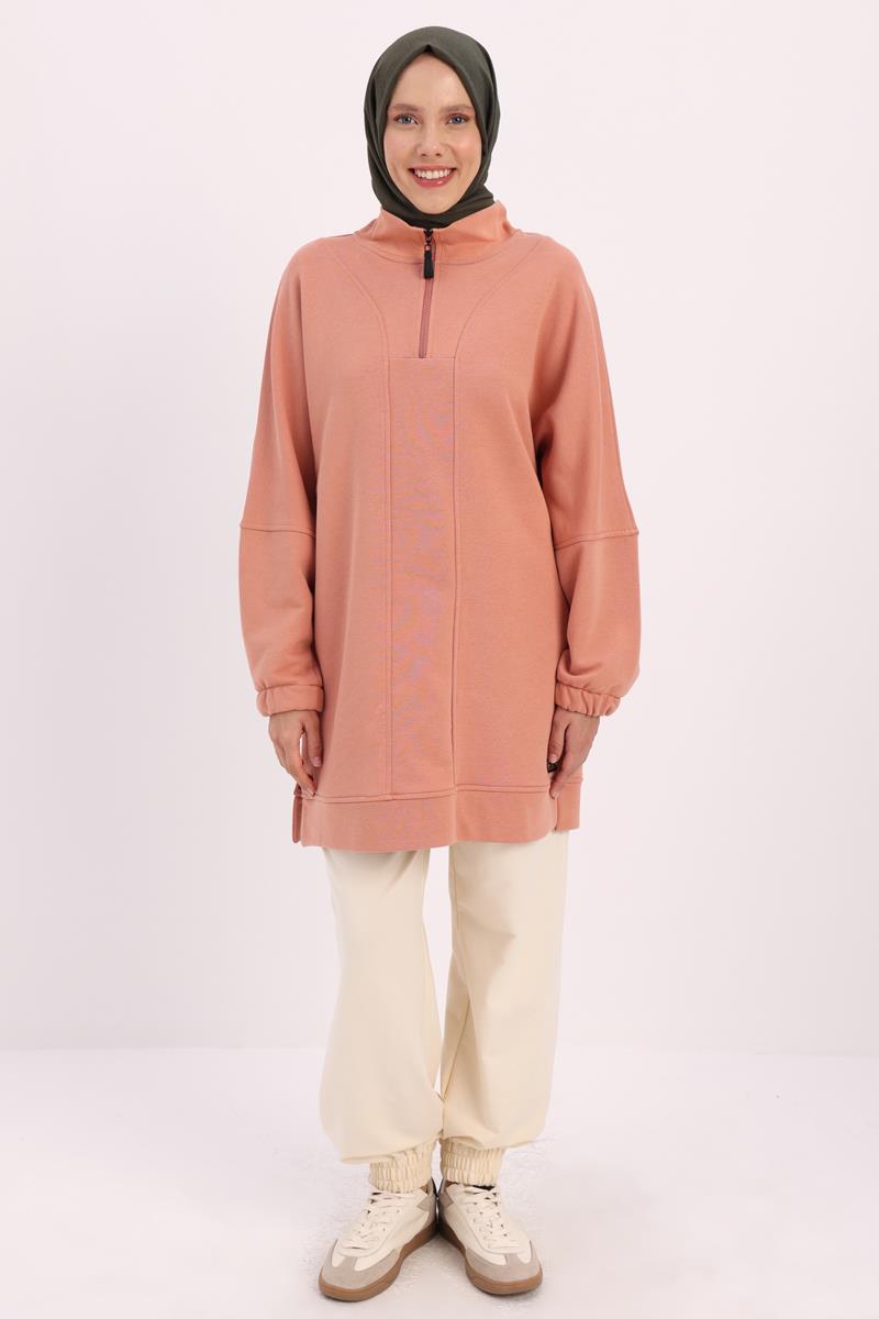 Somon-DİK YAKALI FERMUARLI SWEAT TUNİK