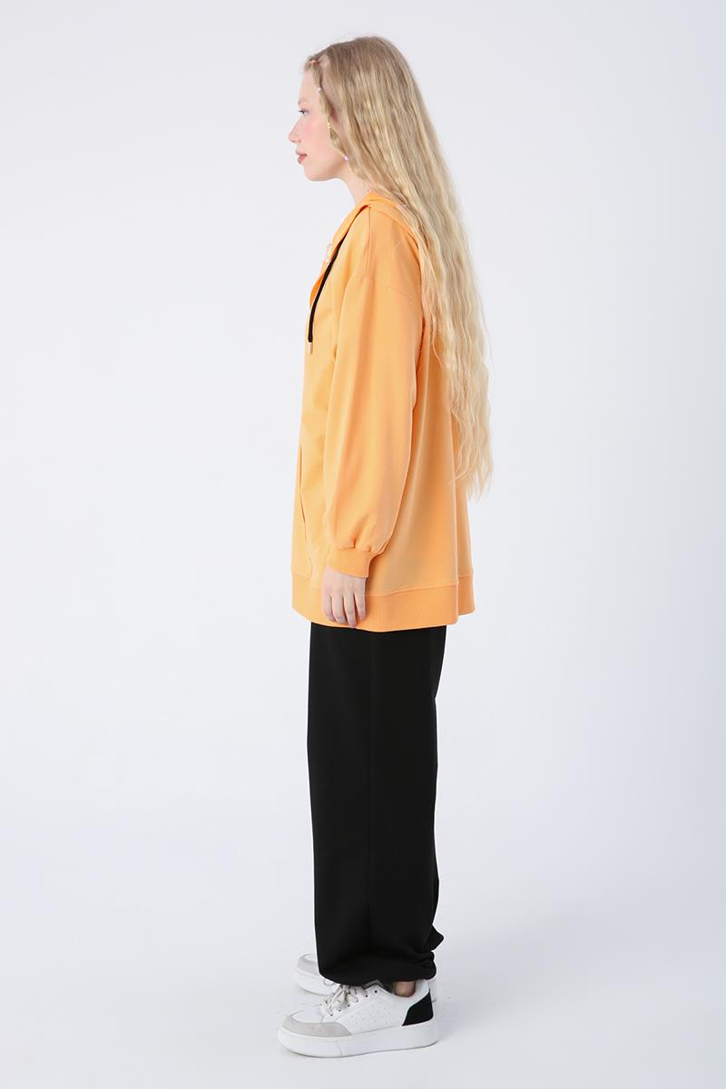 Somon-Pamuklu Oversize Kapüşonlu Sweat Hırka