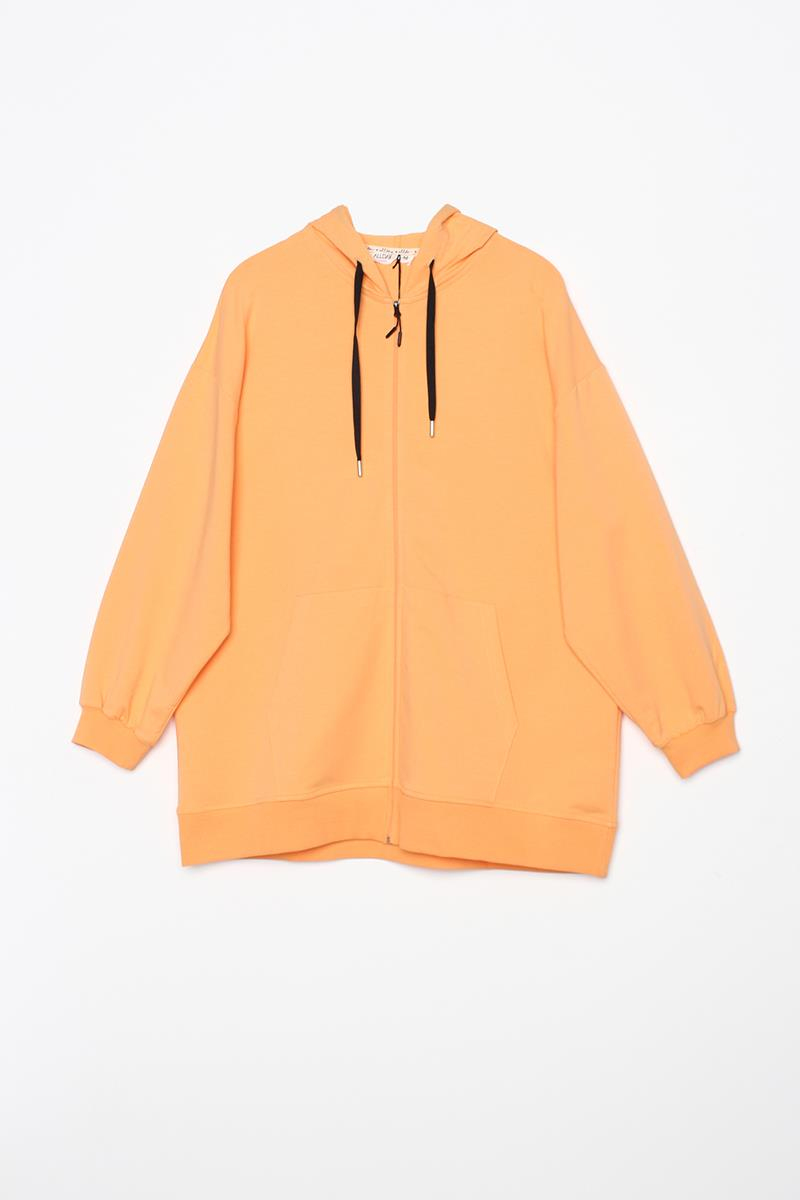 Somon-Pamuklu Oversize Kapüşonlu Sweat Hırka
